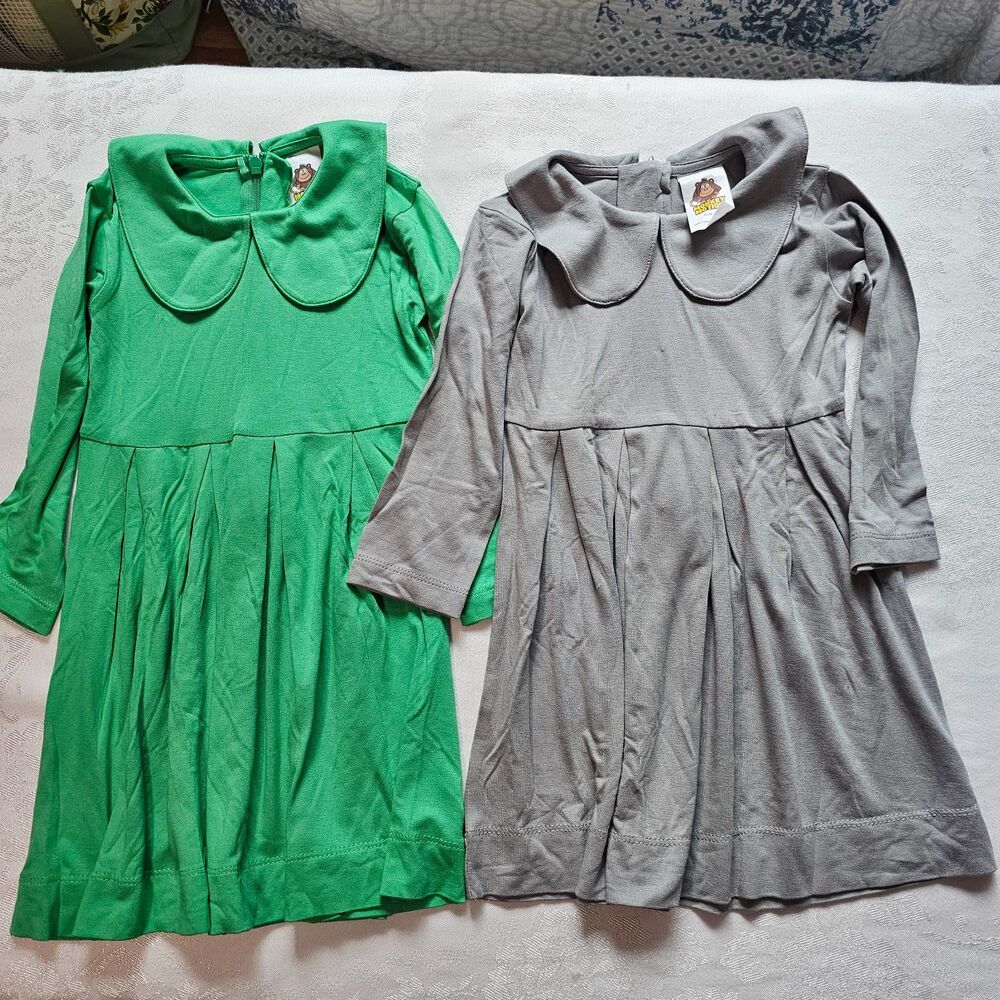 NWOT Monkey Motion Baby Girl Dress x 2 Green & Gray Natural Soft Fabric sz18-24m